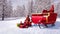 Santa sleigh among winter forest at snowfall 3D