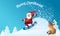 Santa snowboarding with Reindeer