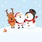 Santa With Snowman and Reindeer