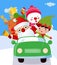 Santa ,Snowman and Rudolf in a car
