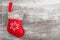 Santa sock on white wooden background