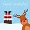 Santa stuck in chimney vintage reindeer smile snow background