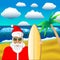 Santa surfer tropical beach