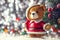 Santa teddy bear, Christmas decorations on a white background.