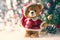 Santa teddy bear, Christmas decorations on a white background.