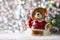 Santa teddy bear, Christmas decorations on a white background.