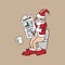 Santa in toilet reads newspaper