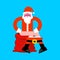 Santa on toilet red bag. Bad Christmas grandfather is in WC. Xmas and New Year Vector illustration