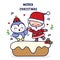 Santa vector and penguin cartoon dance on muffin cupcake Kawaii winter animal: merry x mas