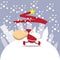 santa walking with gifts in city. Vector illustration decorative design