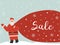 Santa wearing face mask with a huge red gift bag delivering all the presents. Concept of New Year and Christmas sale