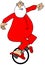 Santa wearing long johns and riding a unicycle