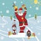 Santa winner on podium.Humorous illustrations