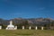 Santa Ynez mountains behind Calvary Cemetery. Santa Barbara, CA, USA