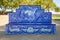 Santarem, Portugal. Park or garden bench covered in the typical and traditional Portuguese Azulejos