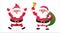 Santas in different situations. Vector illustrations. Christmas images. Santa gathering charity donations ringing a bell. Santa