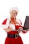 Santas helper making list with laptop