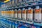 SANTIAGO, CHILE - OCTOBER 09, 2018: Close up of coin machine of juice and some products located inside of a building in