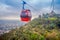 SANTIAGO, CHILE - OCTOBER 16, 2018: Cable car in San Cristobal hill, overlooking a panoramic view of Santiago de Chile