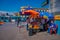 SANTIAGO, CHILE - SEPTEMBER 13, 2018: Outdoor view of street market with some candy under a umbrellas to protect from