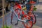 SANTIAGO, CHILE - SEPTEMBER 13, 2018: Outdoor view of three bikes parked in the center of the city in Santiago, Chile