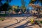 SANTIAGO, CHILE - SEPTEMBER 13, 2018: Outdoor view of unidentified people walking in the Yungay park located in the