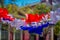 SANTIAGO, CHILE - SEPTEMBER 13, 2018: Outdoor view of white, red and blue paper coor hanging representating the colors