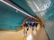 SANTIAGO, CHILE - SEPTEMBER 14, 2018: Group of people walking in the hall after before travel in the central station