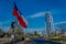 SANTIAGO, CHILE - SEPTEMBER 14, 2018: Unidentified people walking in the streets with a gorgeous modern office buildings