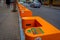 SANTIAGO DE CHILE - OCTOBER 09, 201: Outdoor view of orange machine bicycle station located in dowtown in Santiago of