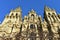 Santiago de Compostela, Spain. Obradoiro Square. Cathedral with old iron gate, perspective from below. Baroque facade.