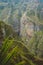 Santo Antao, Cape Verde. Breathtaking view of canyon with steep cliff and winding riverbed with lush green vegetation