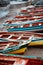 SANTO ANTAO ISLAND, CAPE VERDE - December 23, 2017: Traditional vivid colored fishing boats in the harbor. Ponta do Sol