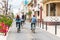 SANTO DOMINGO, DOMINICAN REPUBLIC - AUGUST 8, 2017: People on bicycles on a city street. Copy space for text.