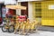 SANTO DOMINGO, DOMINICAN REPUBLIC - AUGUST 8, 2017: View of retro bicycles on a city street. Copy space for text.