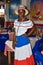 Santo Domingo, Dominican Republic. Girl in traditional Dominican dress. El Conde Street, Colonial Zone.