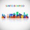 Santo Domingo skyline silhouette in colorful geometric style.