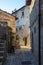 Santo Stefano di Sessanio medieval village details, historical stone buildings, ancient alley, old city stone architecture.