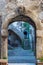 Santo Stefano di Sessanio medieval village details, historical stone buildings, ancient gate, old city stone architecture. Abruzzo