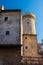 Santo Stefano di Sessanio medieval village details, historical stone buildings, ancient tower, old city stone architecture.