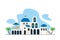 Santorini Aegean sea Island Landmarks Travel Flat Concept Vector Illustration