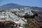 Santorini architectural detail and panoramic view on Fira and Oia town in summer traveling time