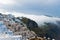 Santorini buildings in the fog