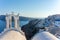 Santorini, Cyclades Islands, Greece. White houses and churches in summer