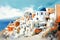 Santorini, Greece. AI generated waterwashed illustration, painting style, famous whitewashed village of Oia