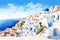 Santorini, Greece. AI generated waterwashed illustration, painting style, famous whitewashed village of Oia