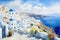 Santorini, Greece. AI generated waterwashed illustration, painting style, famous whitewashed village of Oia