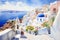 Santorini, Greece. AI generated waterwashed illustration, painting style, famous whitewashed village of Oia