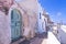 Santorini Greece cobbled stone street.