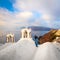 Santorini, Greece. Conceptual composition of the famous architecture of the island of Santorini. White arches of bells and blue